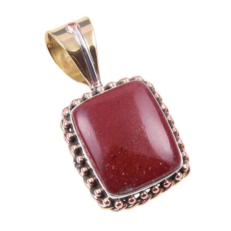Pendentif bicolore en argent sterling 925 massif avec pierre précieuse naturelle de jaspe rouge, 3,2 cm, Z6O95