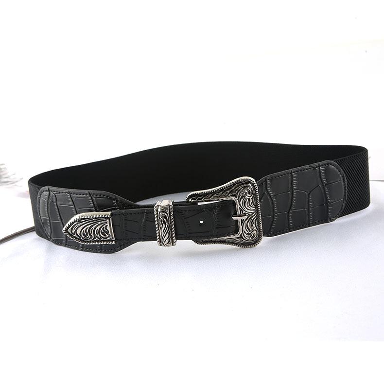 

Ретро Гравированная Пряжка из Трех Частей Черный Эластичный Пояс-Кушак, Костюм Свитер Куртка Декоративный Пояс Тренд