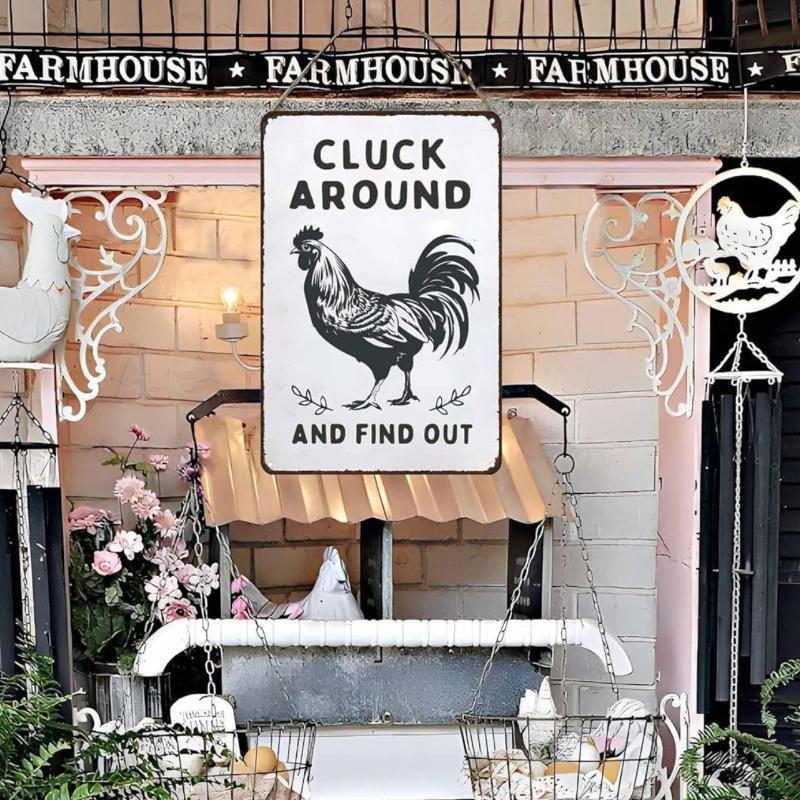 1pc Funny Chicken Gifts Chicken Cluck Around and Find Out Tin Sign for Home Farm Chicken Coop Farmhouse Kitchen Garden Decor
