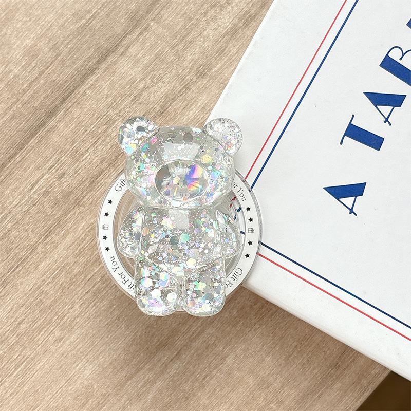 

Bear Mobile Phone Airbag Bracket Magnetic Suction Three-Dimensional Lazy Niche Flash Powder Sequins Wind Desktop Watching Drama