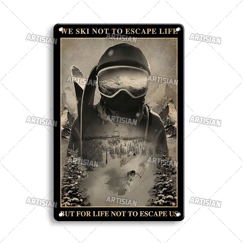 Artisian Skiing Snowboarding Metal Poster Sledding Tin Plaque Sport Decorative Plate Wall Decor Garage Bar Pub Club Hotel Cafe