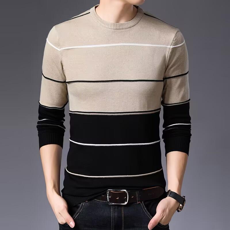 Men S Slim Fit Crew Neck Long Sleeve Striped Knit Pullover Sweater