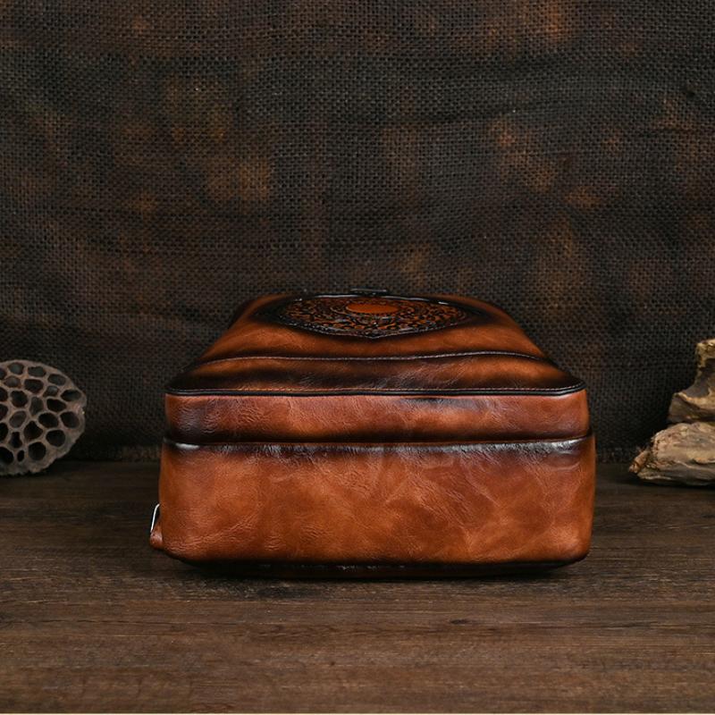 Johnature Vintage Totem Geprägter Rucksack, vielseitige Damen-Ledertasche, einfarbig, große Kapazität, Reiserucksäcke