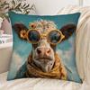 1pc Cow Wearing Glasses On a Beach Vacation Pillowcase - Soft and Comfortable Polyester Short Plush Fabric, Single-Sided Print, Pillow Insert Not Incl