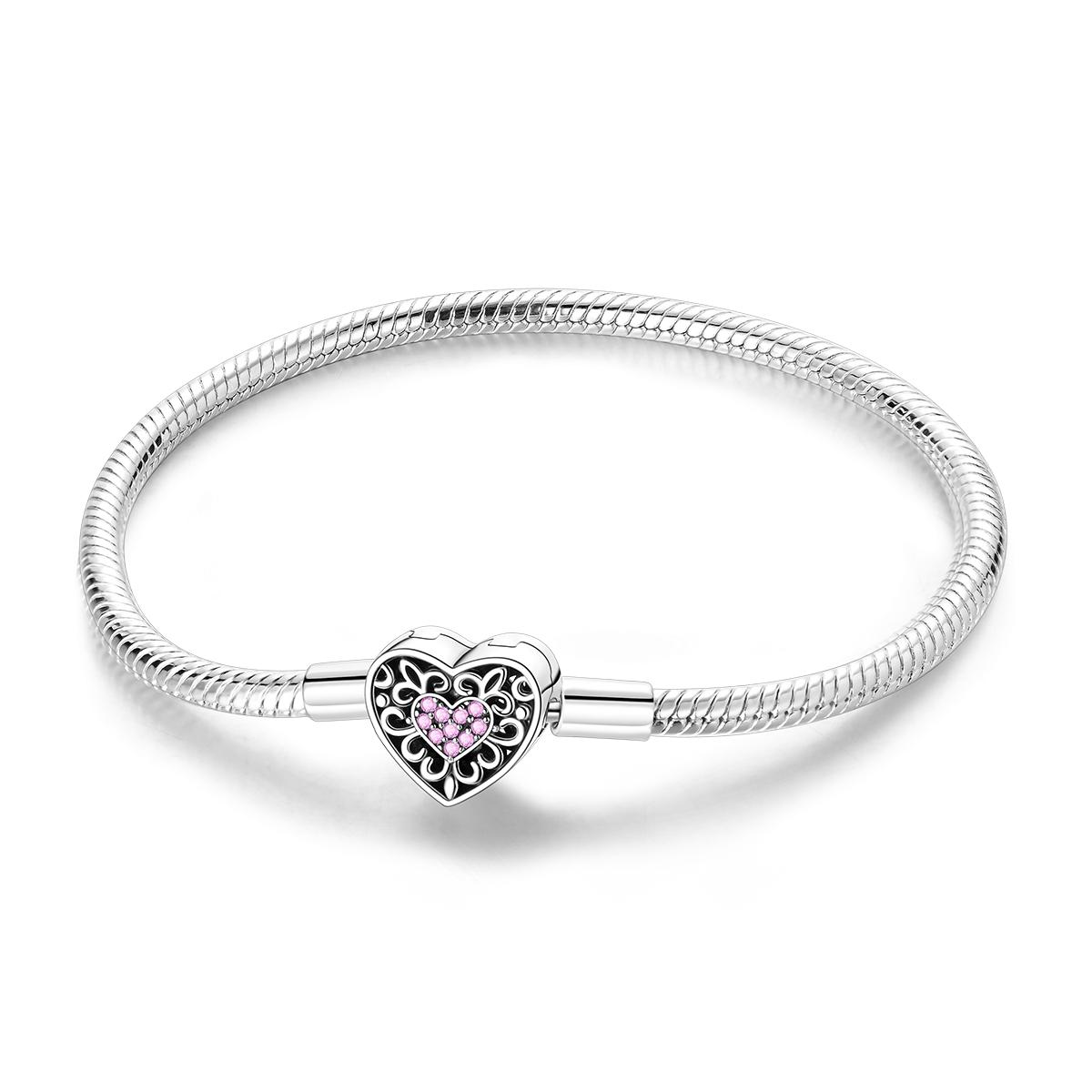 

New Charm Bracelet 925 Silver Heart Shape Holy Mother Snake Chain Clasp Bracelet Fit Original Bead DIY Fashion Jewelry 17cm