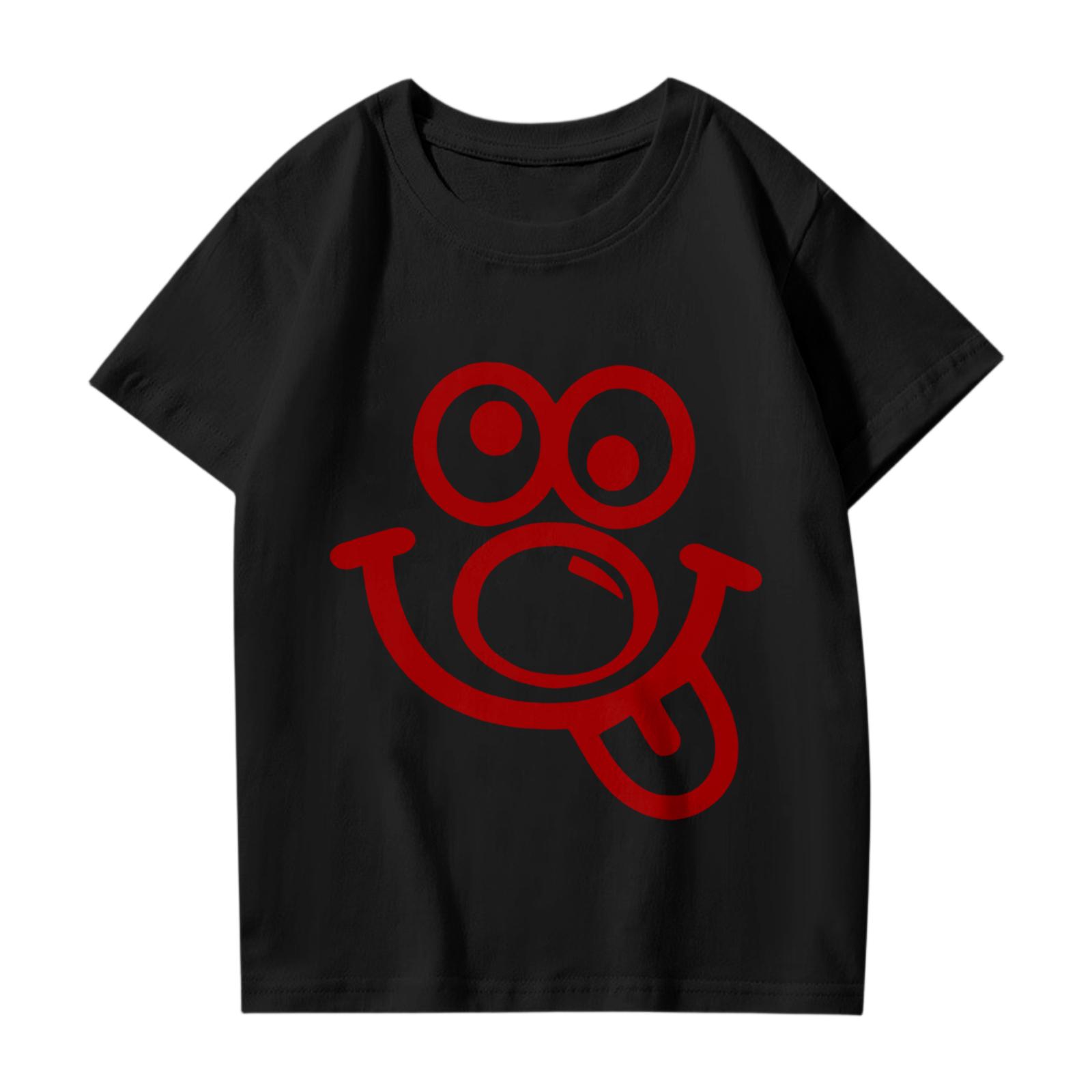 

Модная рабочая одежда с короткими рукавами и круглым вырезом, топы с принтом для детских летних топов 110 чёрный