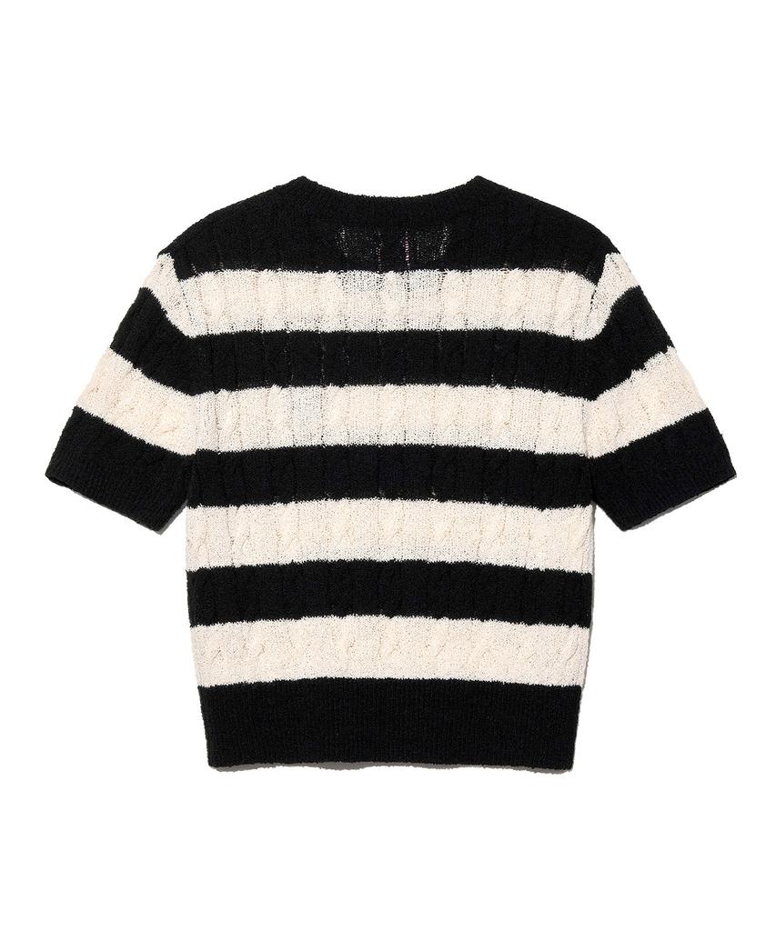 LEE Women'S Striped Cable Short Sleeve Knit Black