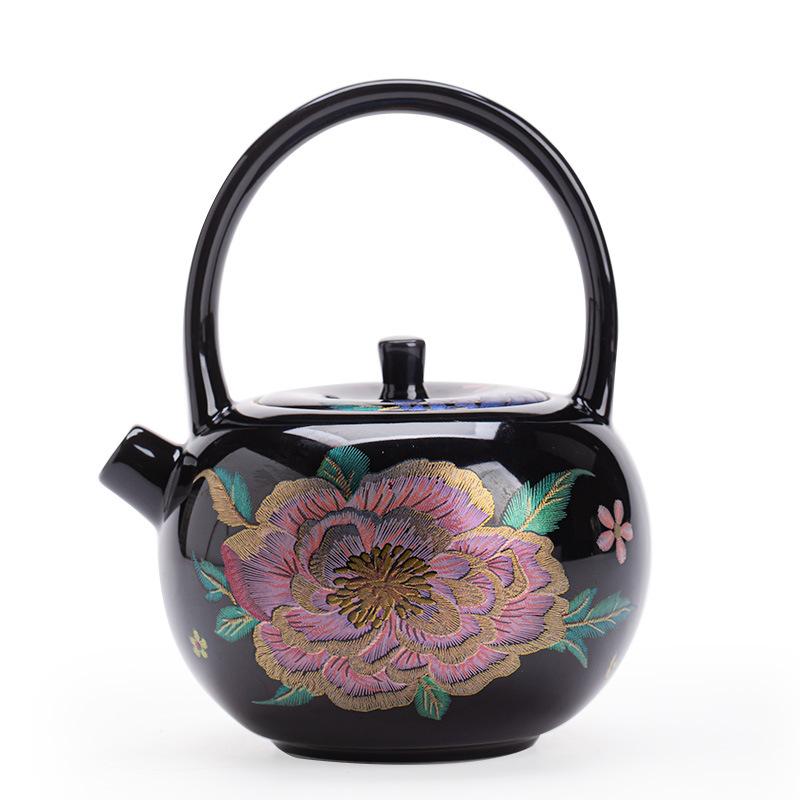 Black Glaze Lifting Handle Teapot Japanese Tea Infuser Pot Tea Brewing Kettle With Strainer Drinkware Ornaments