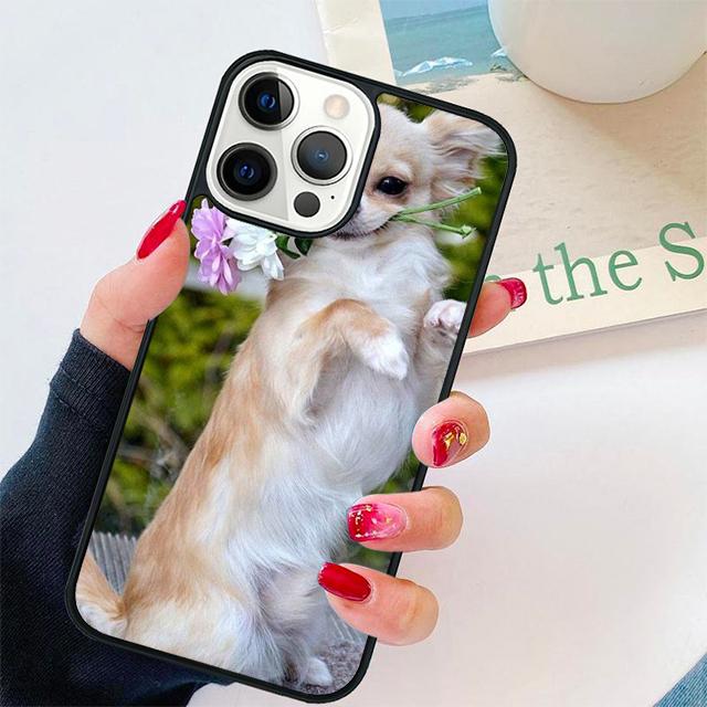 Animal Chihuahua with Flower Coque Shell For iPhone 17 Air 15 16 14 13 12 Pro Max 11 Pro Max Plus Phone Case Cover