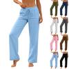 Pantaloni Casual da Donna a Vestibilità Larga con Coulisse in Vita, Tasche, Gamba Larga, Lunghezza Intera, in Misto Cotone e Lino, per l'Uso Quotidiano