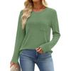 Women's European & American Style Long Sleeve Waffle Knit Top - Loose Fit Casual Pocket T-shirt