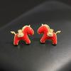 Natal Year Cute Red Oil Drop Pony Earrings Exquisite Diamond Set Immediately Rich Earrings 925 Silver Needle Zodiac Female