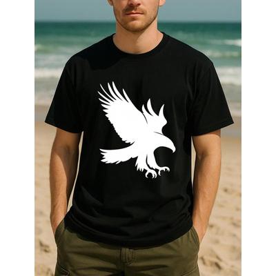 Europäische Größen Leistungsstarkes Amerikanisches Sportliches Adler-Silhouette Herren Kurzarmshirt mit Aufdruck, Hochwertiges Einteiler T-Shirt