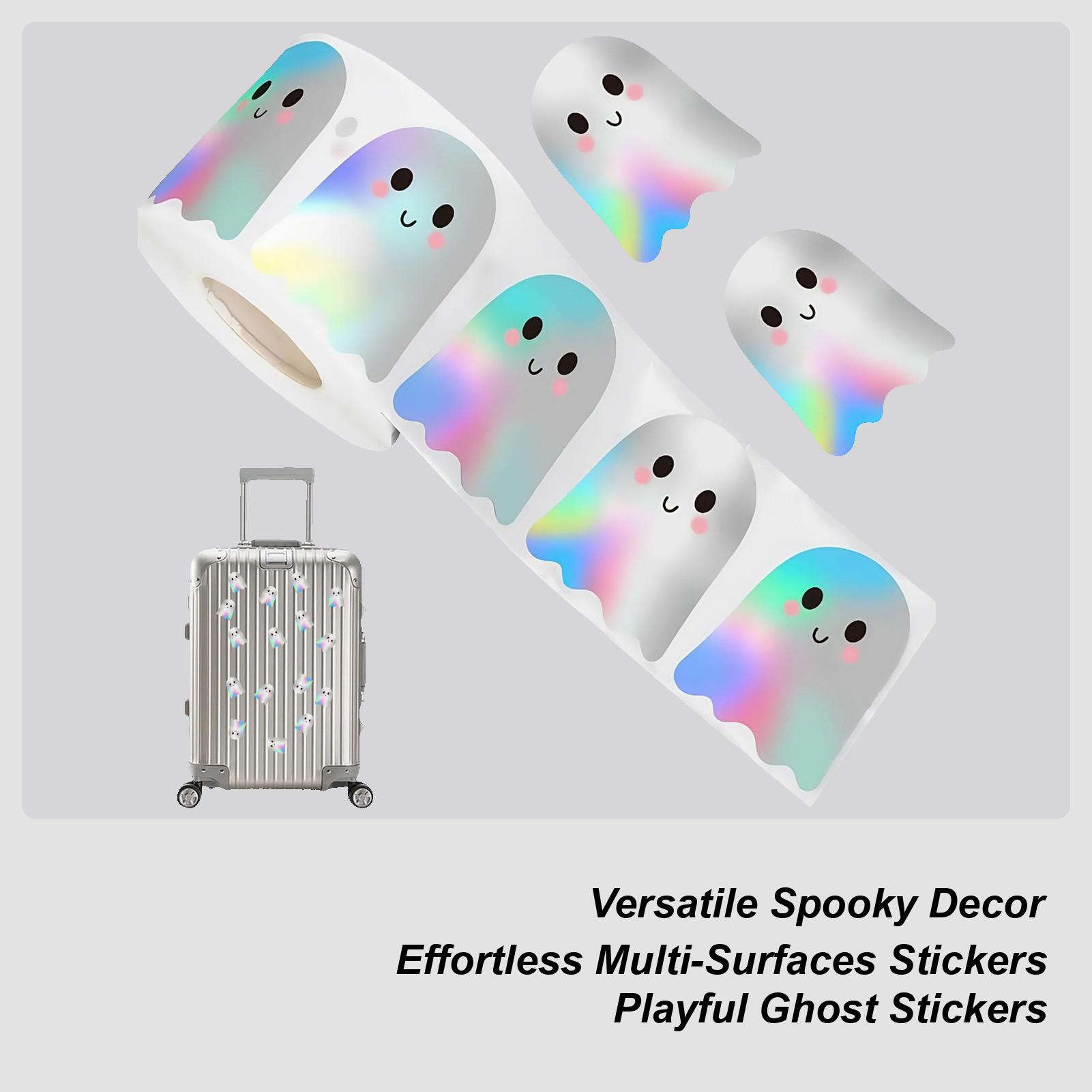 Halloween Stickers for Kids Ghost Adhesive Stickers Room Decor Holographic Decals Halloween Decorations for Crafts Bottle Bags CN