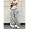 Retro Y2k Star Printed Sports Pants Women Autumn Winter High Street Hip-hop Loose Casual Gray Wide Leg Pants