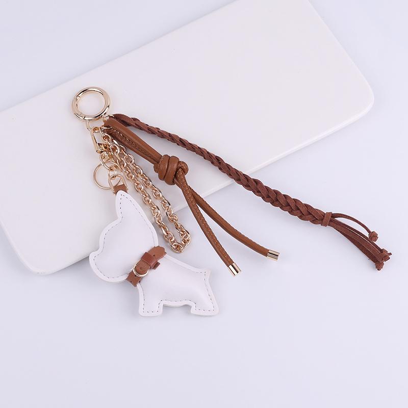 Skórzany breloczek z pieskiem dla kobiet ozdoba kreatywny wisiorek ze sznurka prezent dla studentów przyjaciół rodziny