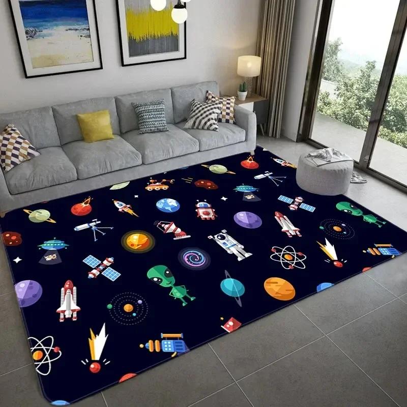 Cartoon Space Astronaut Carpet Galaxy Universe Rug Planet Rocket Kids Bedroom Decor Floor Mat Home Bathroom-Toilet Mats Doormat