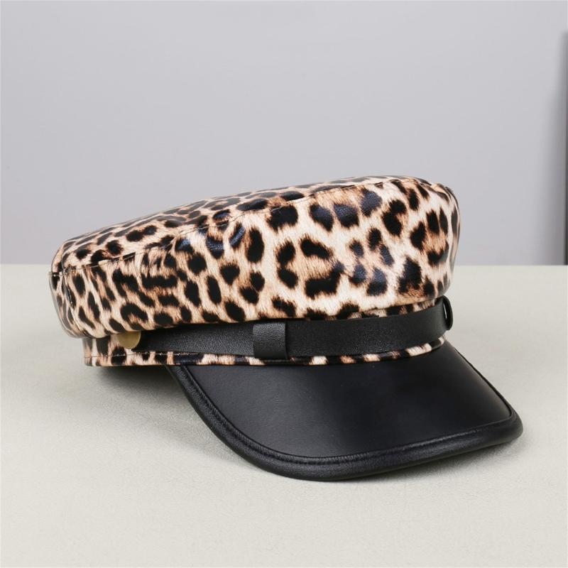 Breathable PU Leather Flat Cap Leopard Print Sun Protection For Men Women Outdoor Activities Riding Fashion Seamless Design