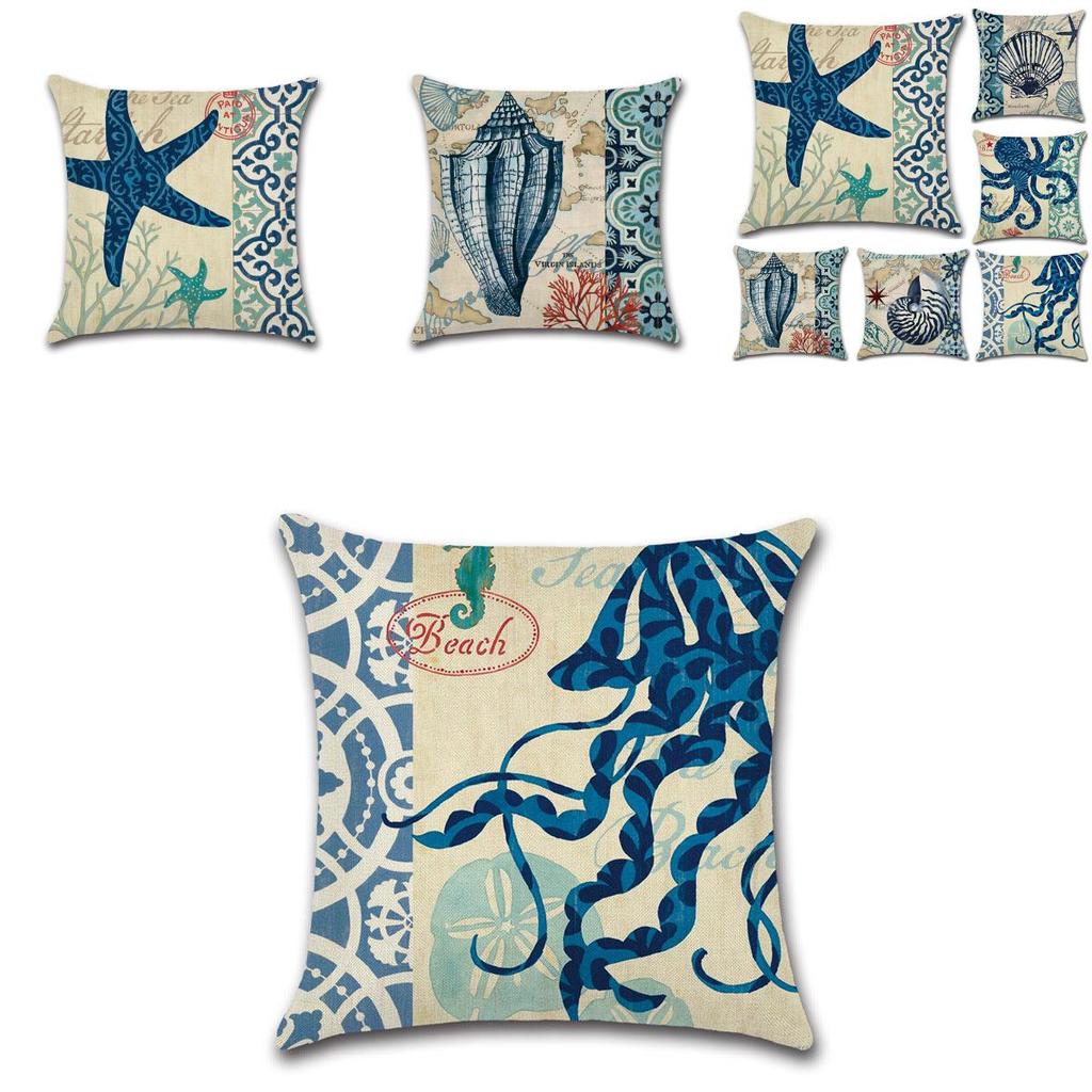 Decorative Fashion Creative Marine Organism Flax Cushion Cover Throw Pillow For Coastal Living
