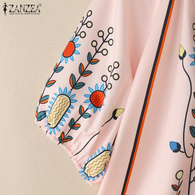ZANZEA Blusa Feminina Casual de Gola Redonda Solta Manga 3/4 Estampada
