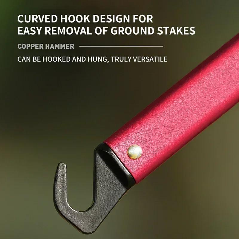 Camping Hammer, Stainless Steel & Copper Outdoor Tent Peg Stake Mallet with Stake Puller, Ground Nail Hammer for Mountaineering