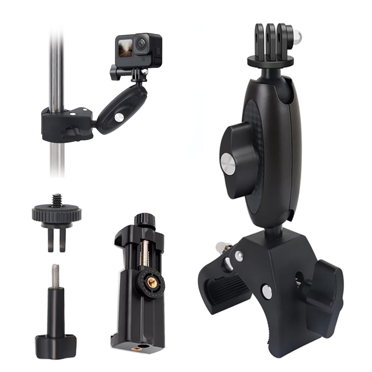 

Super Clamp Rotation Angle Adjustment Camera Holder Tube Crossbar Desk Tripod Screw Bicycle Bike Motorcycle Clip Mount with Gopro Mount Camera Mount