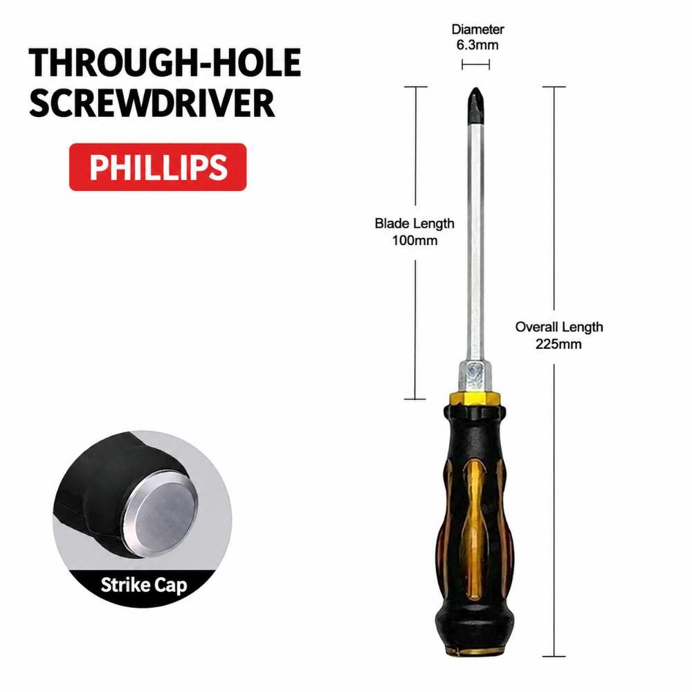 PP Handle Phillips Screwdriver Through-hole Flathead Screwdriver Impact Screwdriver  Multipurpose Phillips Screwdriver