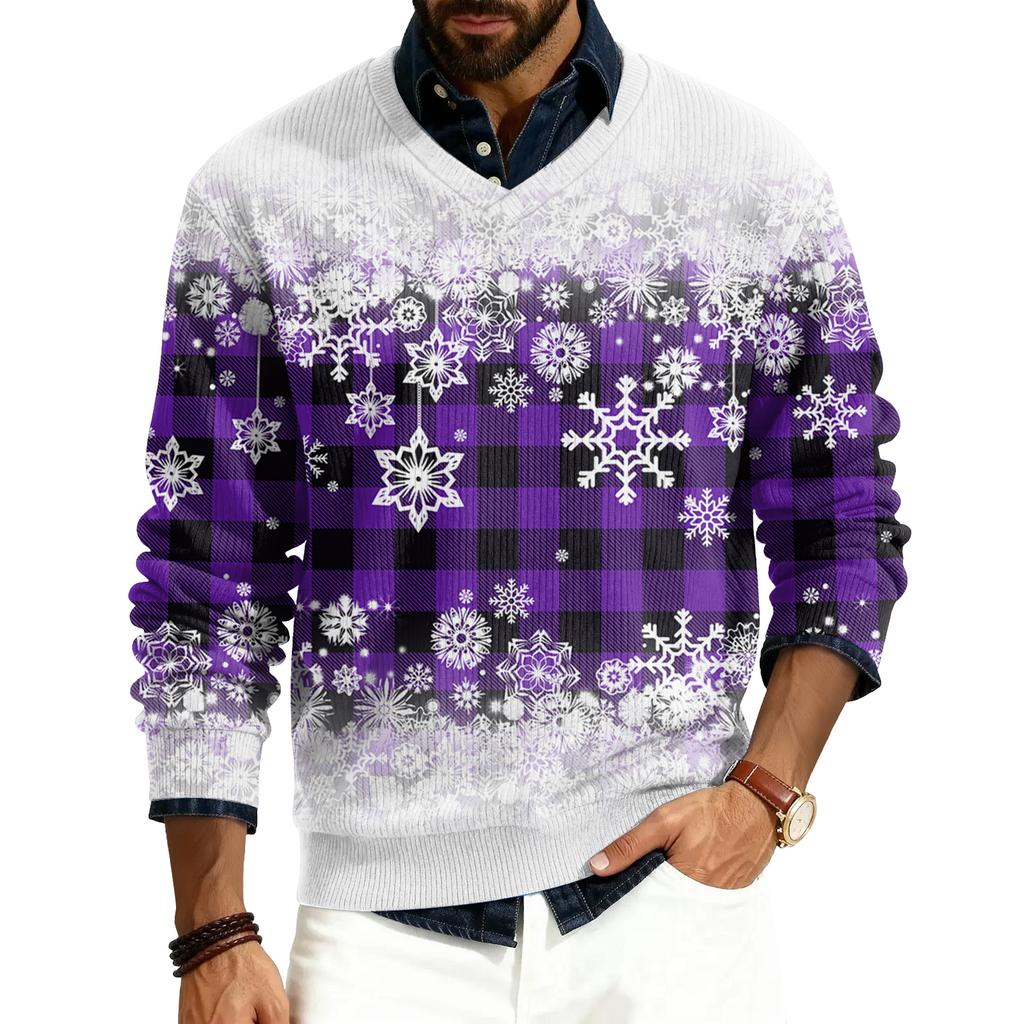 Pánský pulovr s V-výstřihem, s dlouhým rukávem, žebrovaný úplet