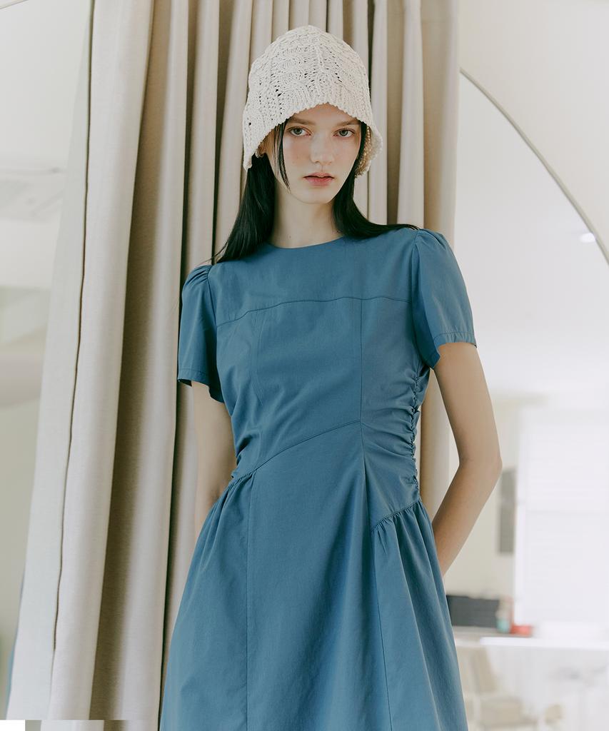 Etmont Side Shirring Dress Blue Green