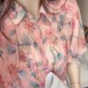 Summer Bubble Sleeve Print Crushed Chiffon Shirt Has A Design Sense of Versatile and Thin Sweet Print Tops