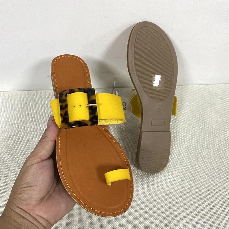 Fashion New Sandals Women Summer Sandal Beach Flat with Slides Square Buckle Fashion Woman Outside Shoes Female Slippers