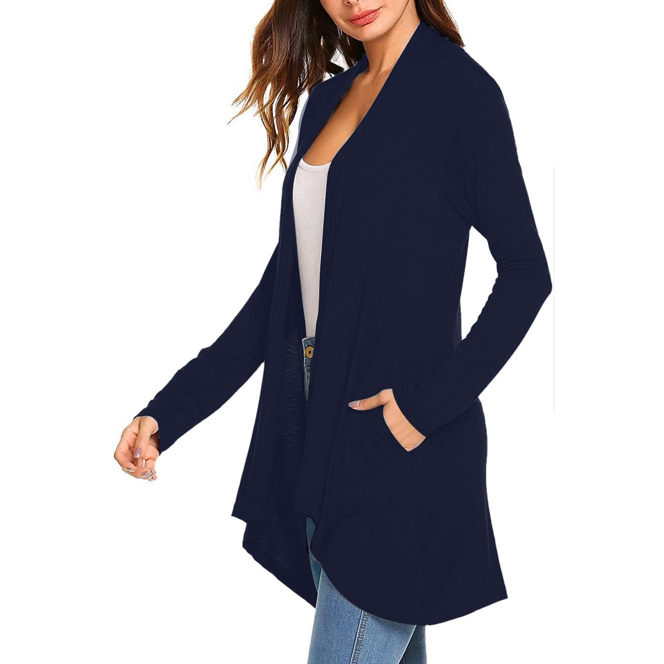 

European and American Women s Knit Long Sleeve Solid Cardigan with Pockets - In Stock Triple Extra Large