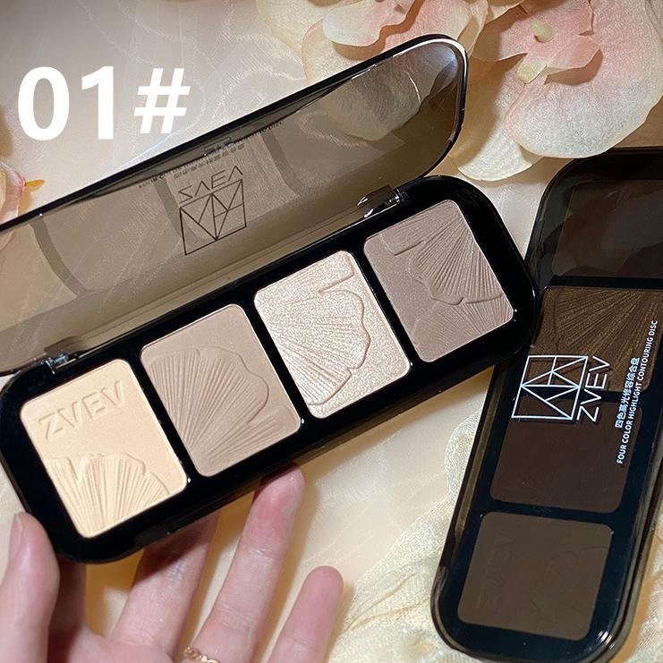 4 Farben Konturpalette, Textmarker, Schimmer, matter Bronzer, Nasenschatten, Gesichtsschattierungspuder-Make-up-Palette