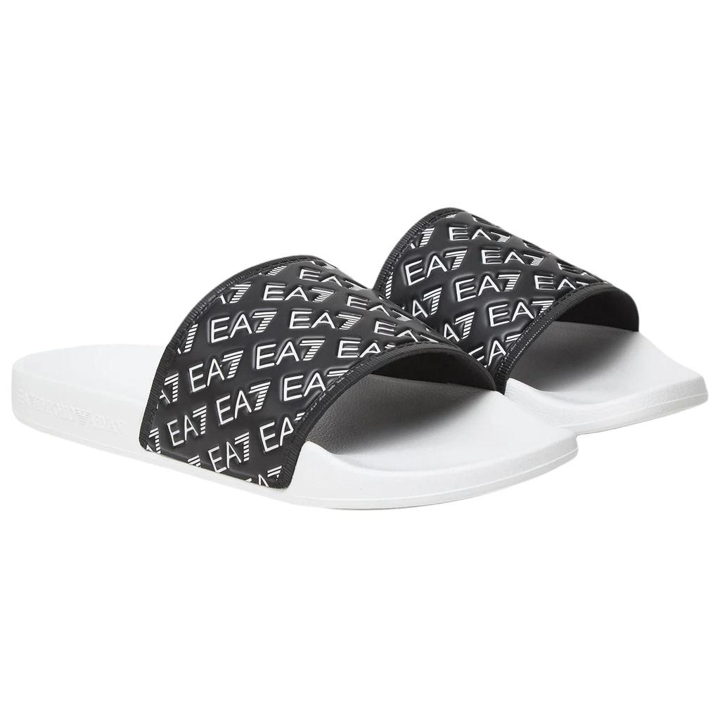 Emporio Armani EA7 Couple Letter Strap Beach Round Toe Flat Non-Slip Slide Sandals Unisex sandals Black 7X000109AF15125FC079