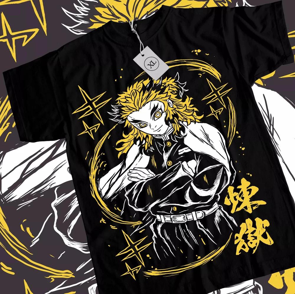 Kyojuro Rengoku Tshirt Kimetsu No Yaiba Anime Demon Slayer Black Shirt S