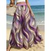 Women'S Flowy Maxi Skirt In Purple White Blue Waves Pattern, Lightweight Comfortable for Beach, Vacation, Or Casual Outdoor Wear