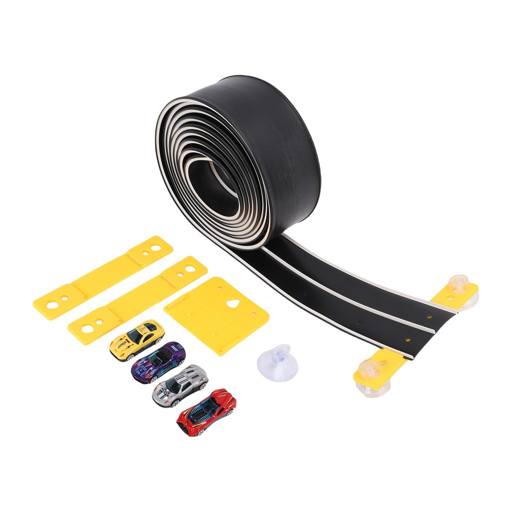 ible Race Car Track Rolls Up Portable   Track Racetrack Toy with 4 Cars for 3 To 10 Years Old Boys