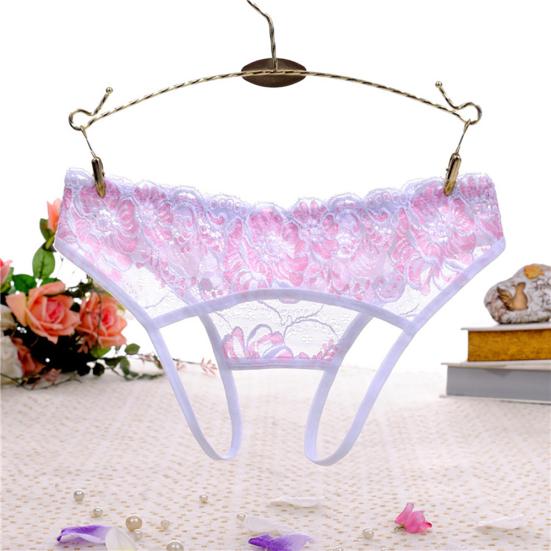 Dámské sexy krajkové spodní prádlo G-String s nízkým pasem, průhledné, rozkrokové tanga kalhotky