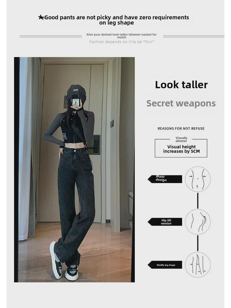 Women's High-Waisted Wide-Leg Jeans: Pear-Shaped, Loose Fit, Large Sizes for Spring, Summer, and Autumn.