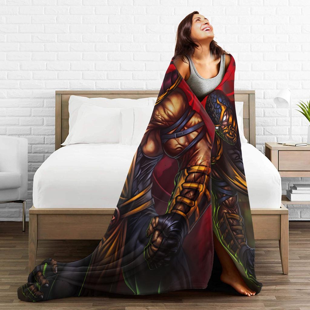 Mortal Kombat II Flannel Blanket Vintage Game Warm Bedding Throws for Living Room Camping Print Bedspread Sofa Bed Cover