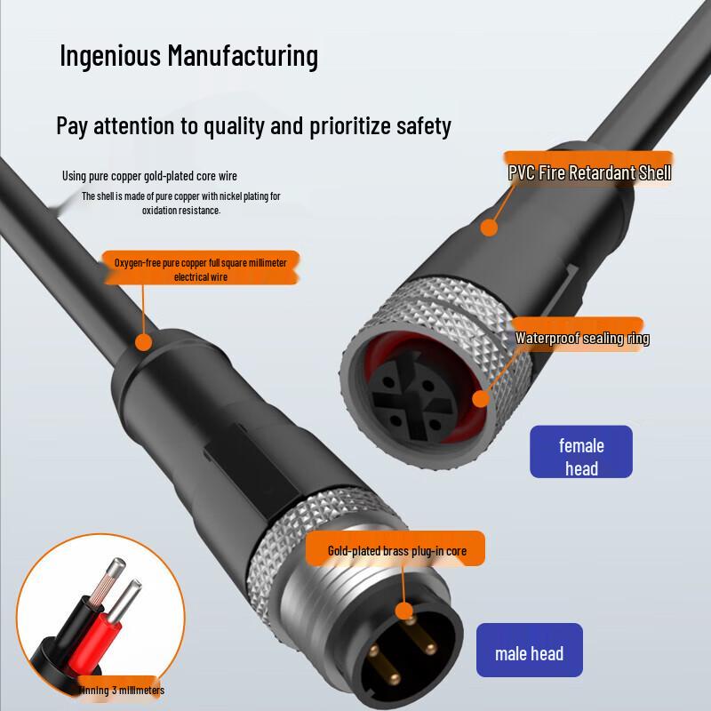 Huijun M12 Waterproof Sensor Connector Cable