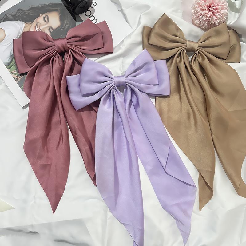 3er Set Einfarbige Satinband Schleifen Haarnadeln Haarspangen Haaraccessoires für Damen Mädchen Trendiger Koreanischer Kopfschmuck