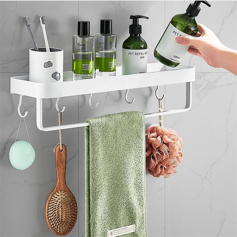 Tuqiu Bathroom Shelf Bath Shower Shelf Aluminum White Bathroom Shampoo Holder Corner Shelf Wall Mounted Kitchen Storage Holder