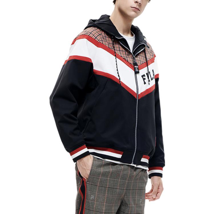 FILA Mihara Yasuhiro Collaboration Logo Print Color-Block Woven Hooded Jacket Men Jacket Black F11M213702F-BK