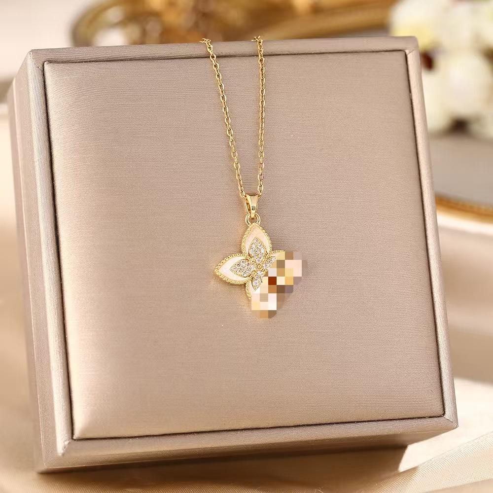 Japan and South Korea Simple Popular Wind Titanium Steel Necklace Female Niche Exquisite Internet Celebrity Zircon Clavicle Chain High-end Jewelry