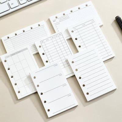M5 A8 Planer Nachfüllung: 5-fach gelochtes Loseblattpapier mit horizontalen Linien, Raster und leeren Seiten.