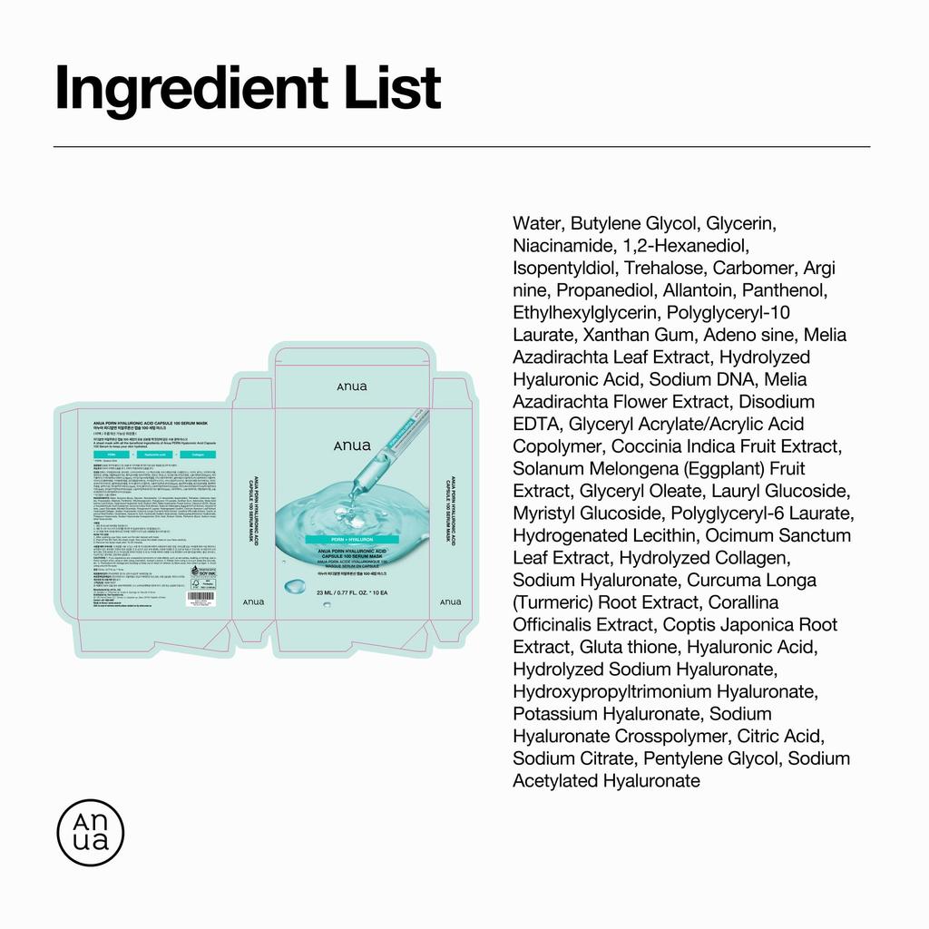 ANUA PDRN Hyaluronic Acid Serum Mask Pack 10 Sheets - Hydrating Face Mask for Glowing, Smooth, Moisturized Skin - Suitable for Dry, Combination Skin