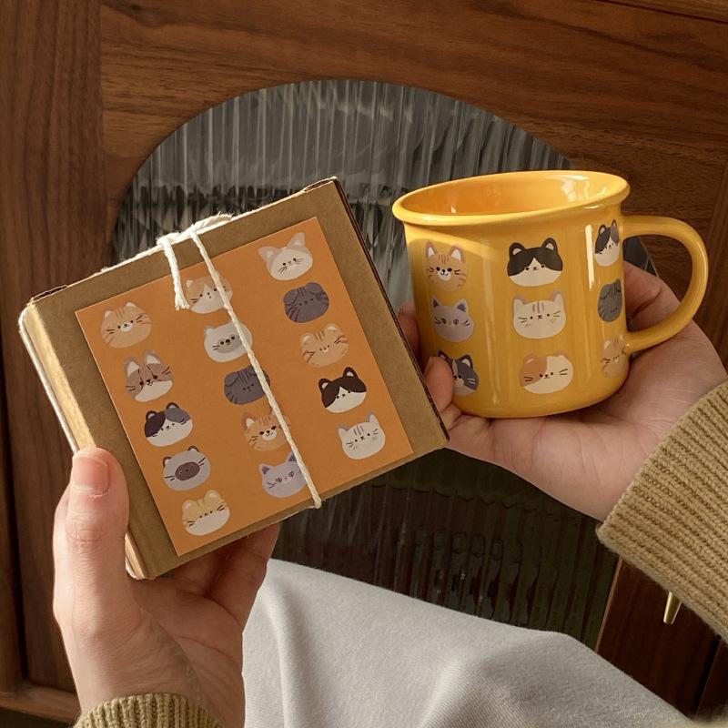 

Милая кружка-перевертыш с котенком ручной работы, керамическая ниша, забавная кофейная чашка, чашка для воды, подарок, 270 мл 320ml