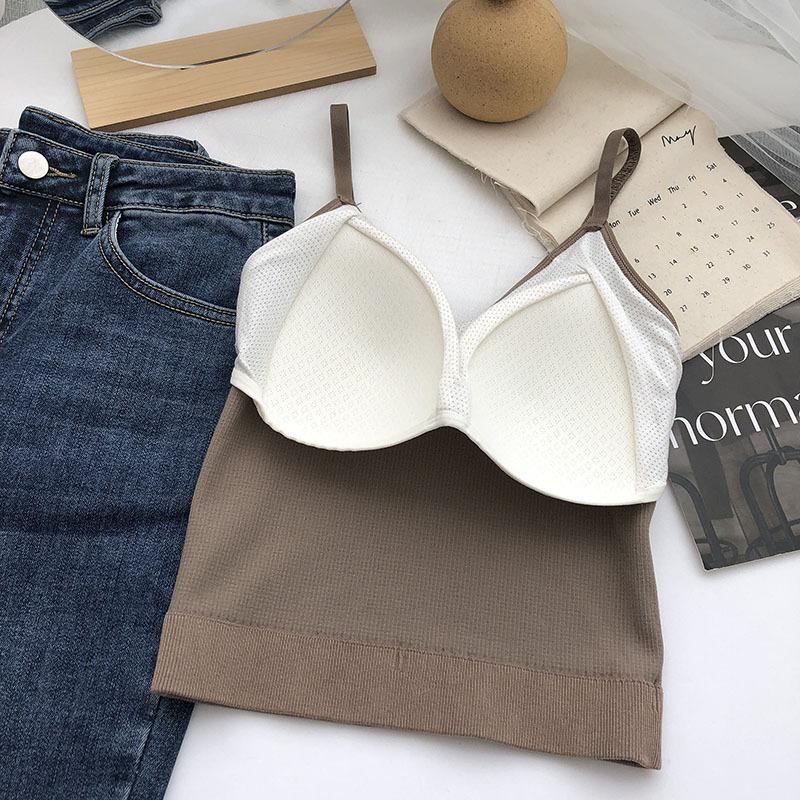Striped Beautiful Back Small Camisole Vest Integrated Chest Pad Korean Style Hot Girl Inner and Outer Wear Bandeau Base Layer Top