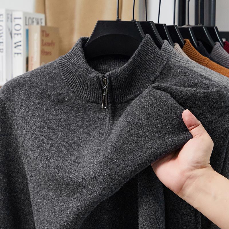 Męski gruby wełniany sweter rozpinany, kołnierz stojący, 520g, gruba gładka tkanina, casualowa ciepła odzież wierzchnia na zimę.